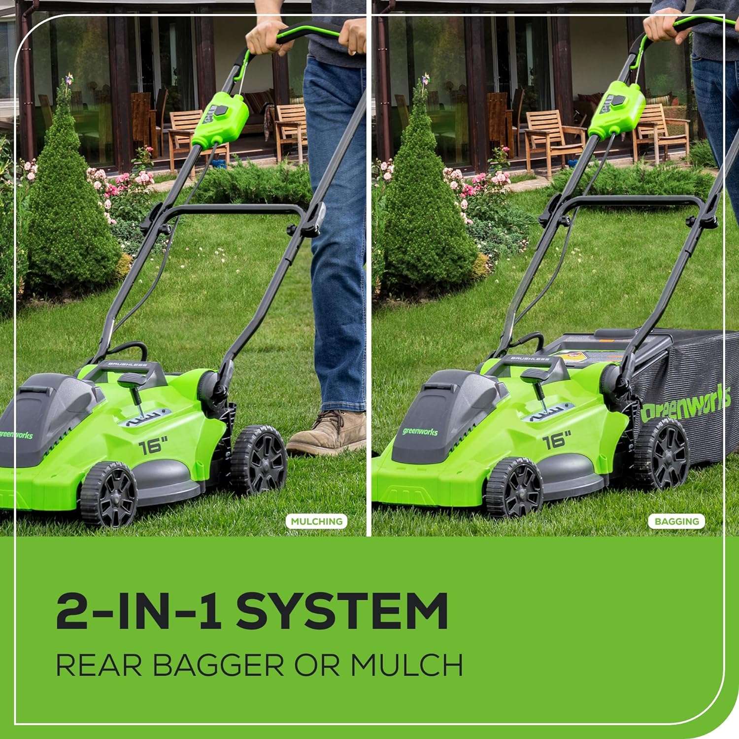 Greenworks 40V 16 Brushless Cordless (Push) Lawn Mower + Blower (350 CFM) + 13 String Trimmer (Bonus Spools), 4.0Ah + 2.0Ah Battery and Charger Included - 7