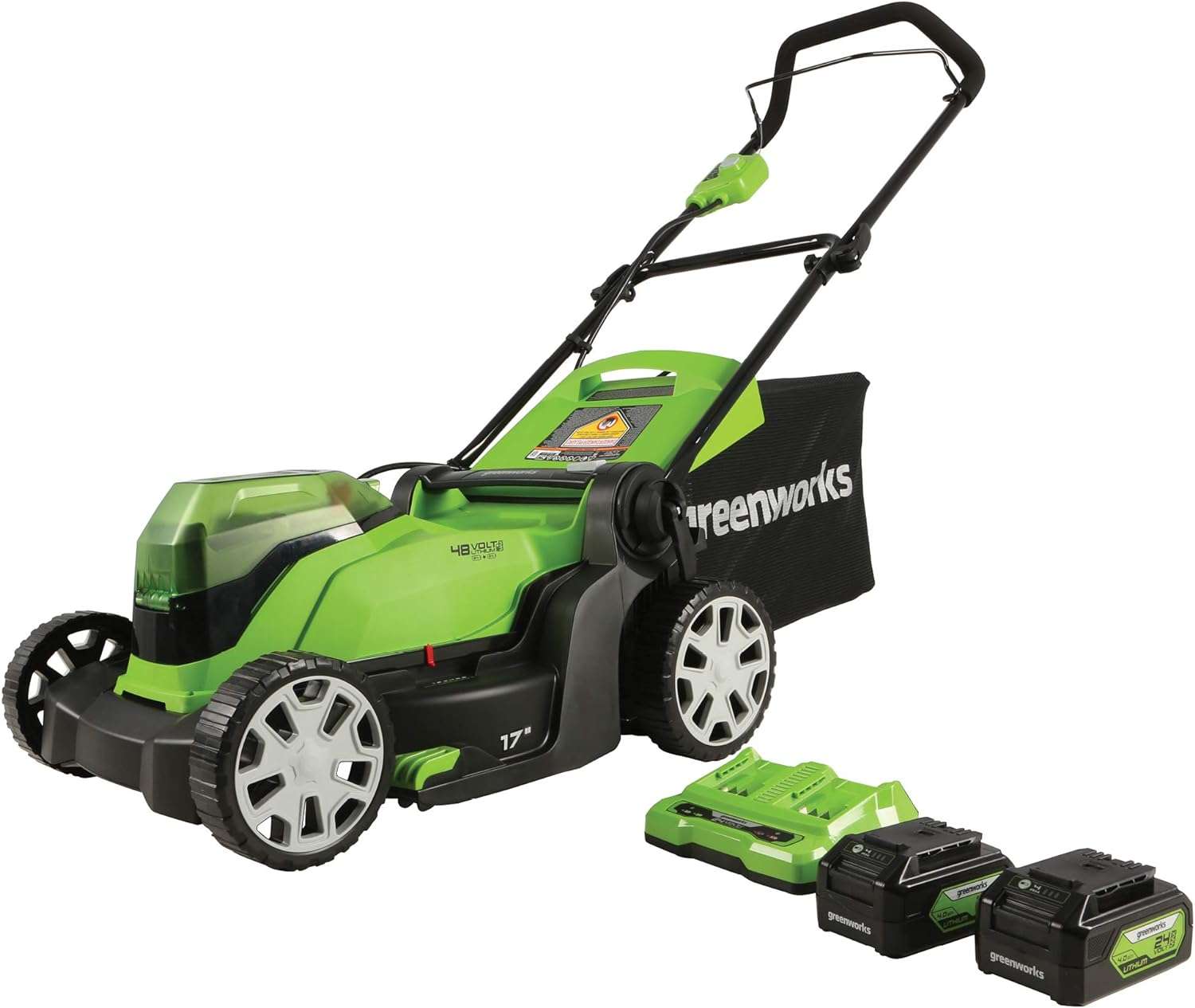 Greenworks 48V (2 x 24V) 17 Cordless (Push) Lawn Mower (125+ Compatible Tools), (2) 4.0Ah Batteries and Dual Port Rapid Charger Included - 1
