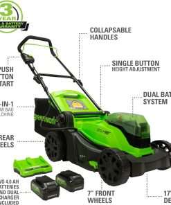 Greenworks 48V (2 x 24V) 17 Cordless (Push) Lawn Mower (125+ Compatible Tools), (2) 4.0Ah Batteries and Dual Port Rapid Charger Included - 2