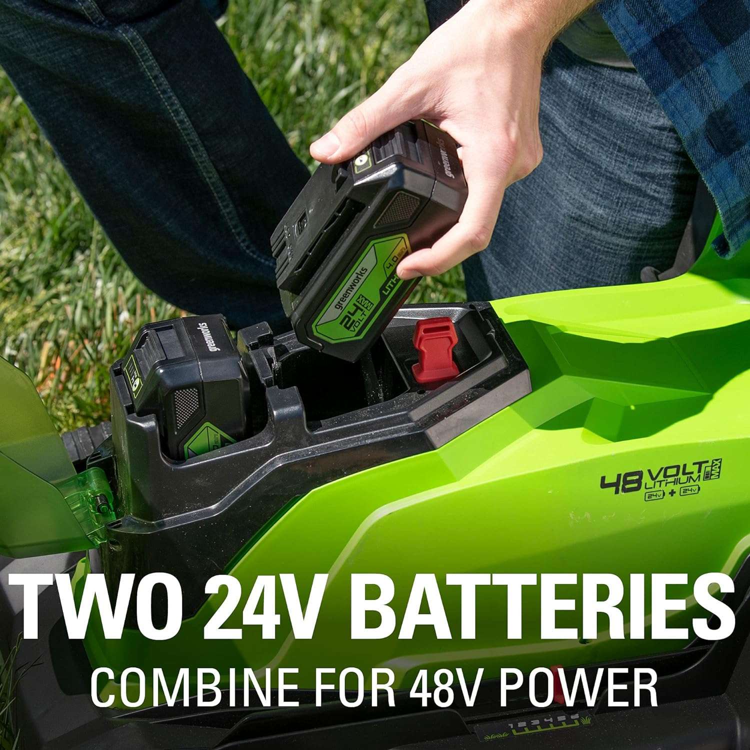 Greenworks 48V (2 x 24V) 17 Cordless (Push) Lawn Mower (125+ Compatible Tools), (2) 4.0Ah Batteries and Dual Port Rapid Charger Included - 5