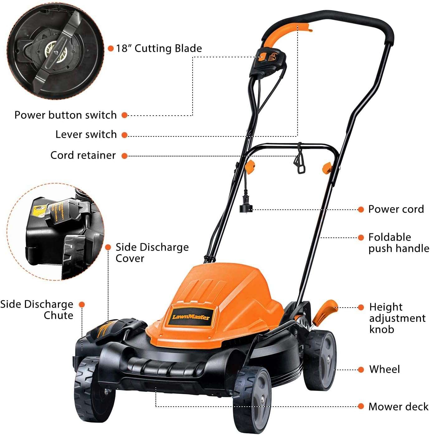 LawnMaster ME1218X Electric Lawn Mower 12AMP 19-Inch - 3