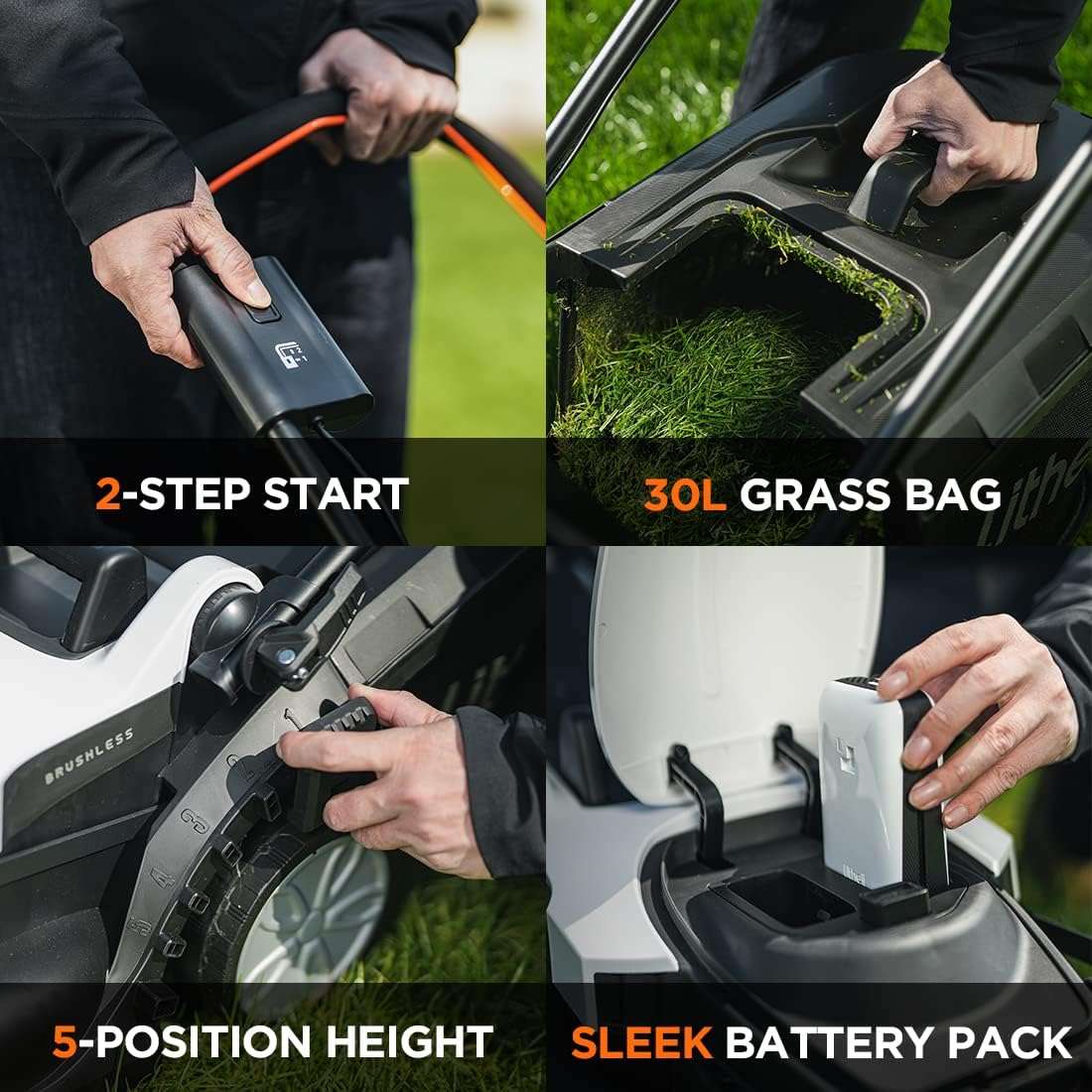 Litheli Cordless Lawn Mower 13 Inch, 5 Heights Adjustment, U20 Series 20V Electric Lawn Mowers for Garden, Yard and Farm, Light-Weight with Brushless Motor, 4.0Ah Portable Battery Included - 3