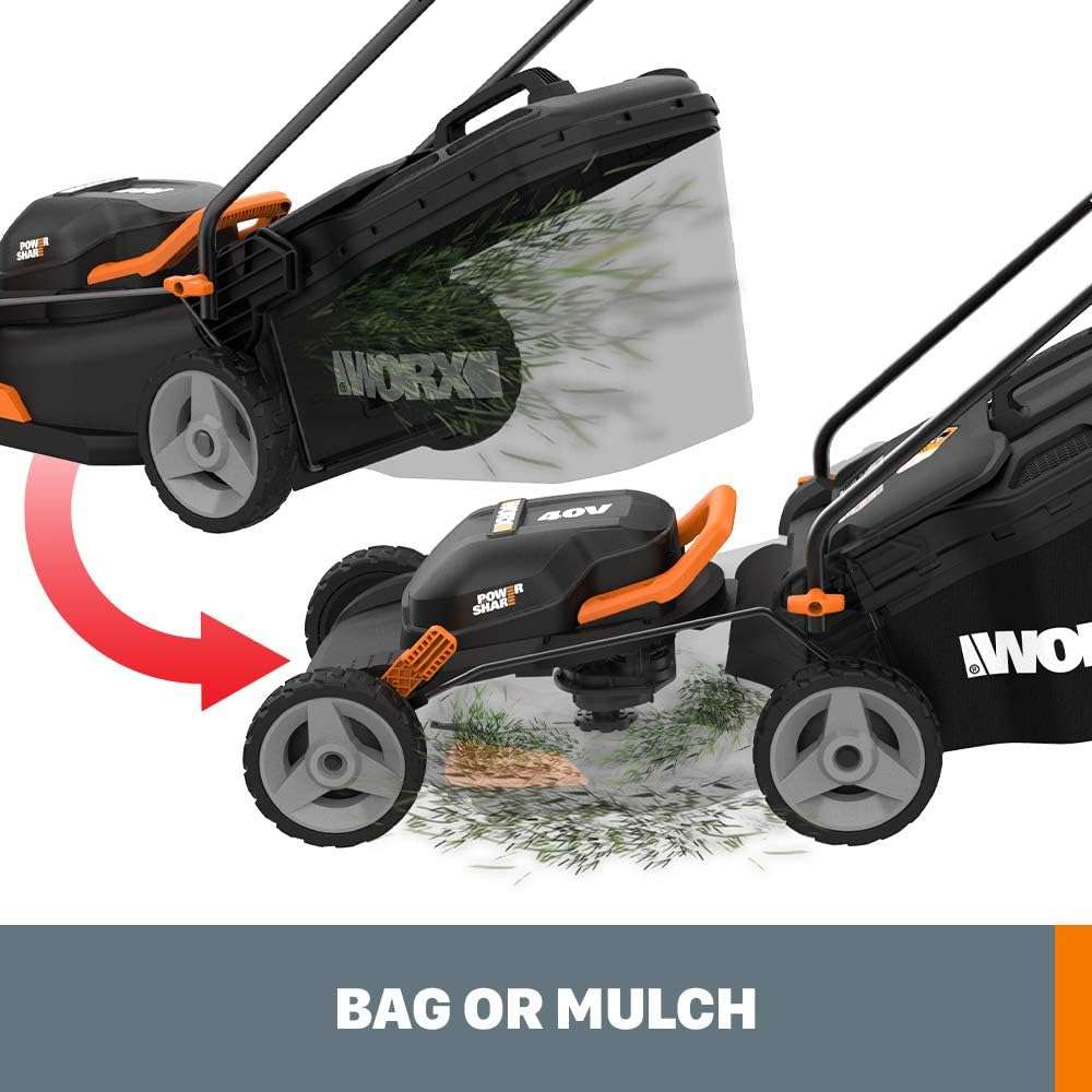 Worx 40V 17 Cordless Lawn Mower for Small Yards, 2-in-1 Battery Lawn Mower Cuts Quiet, Compact & Lightweight Push Lawn Mower with 7-Position Height Adjustment - 4