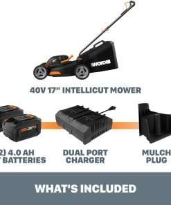 Worx 40V 17 Cordless Lawn Mower for Small Yards, 2-in-1 Battery Lawn Mower Cuts Quiet, Compact & Lightweight Push Lawn Mower with 7-Position Height Adjustment - 6