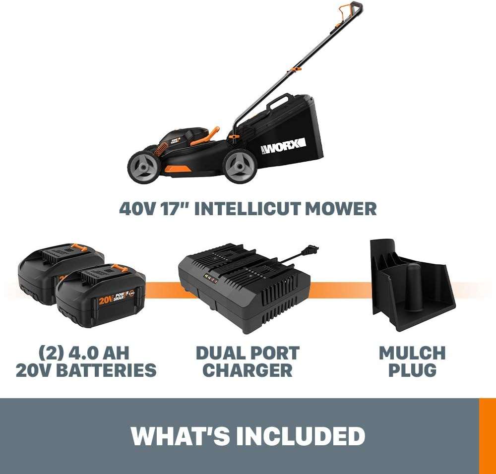 Worx 40V 17 Cordless Lawn Mower for Small Yards, 2-in-1 Battery Lawn Mower Cuts Quiet, Compact & Lightweight Push Lawn Mower with 7-Position Height Adjustment - 6