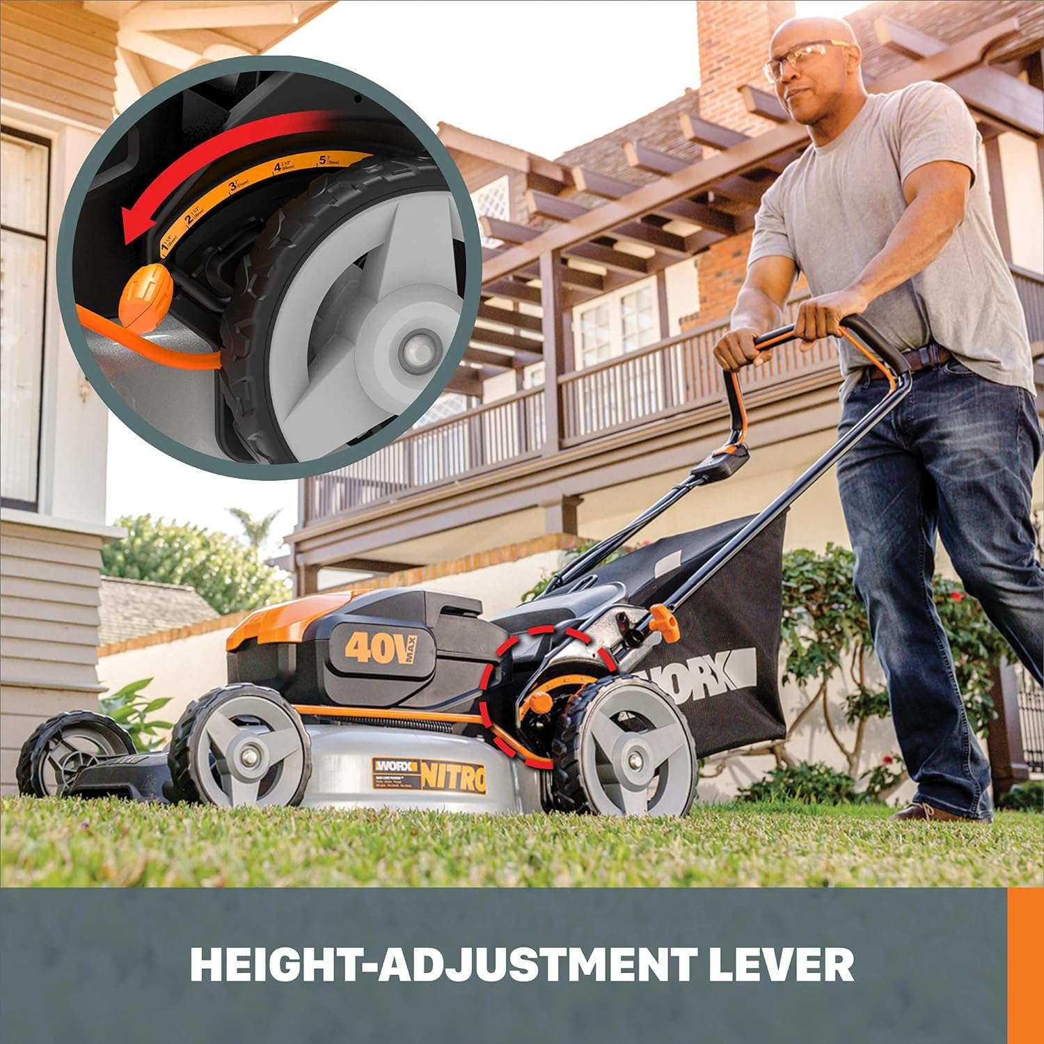 Worx Nitro 40V 20 Cordless Lawn Mower , 3-in-1 Battery Lawn Mower w Collapsible Handle Lawn Mower with 7-Position Height Adjustment – 2 Batteries & Charger Included - 3