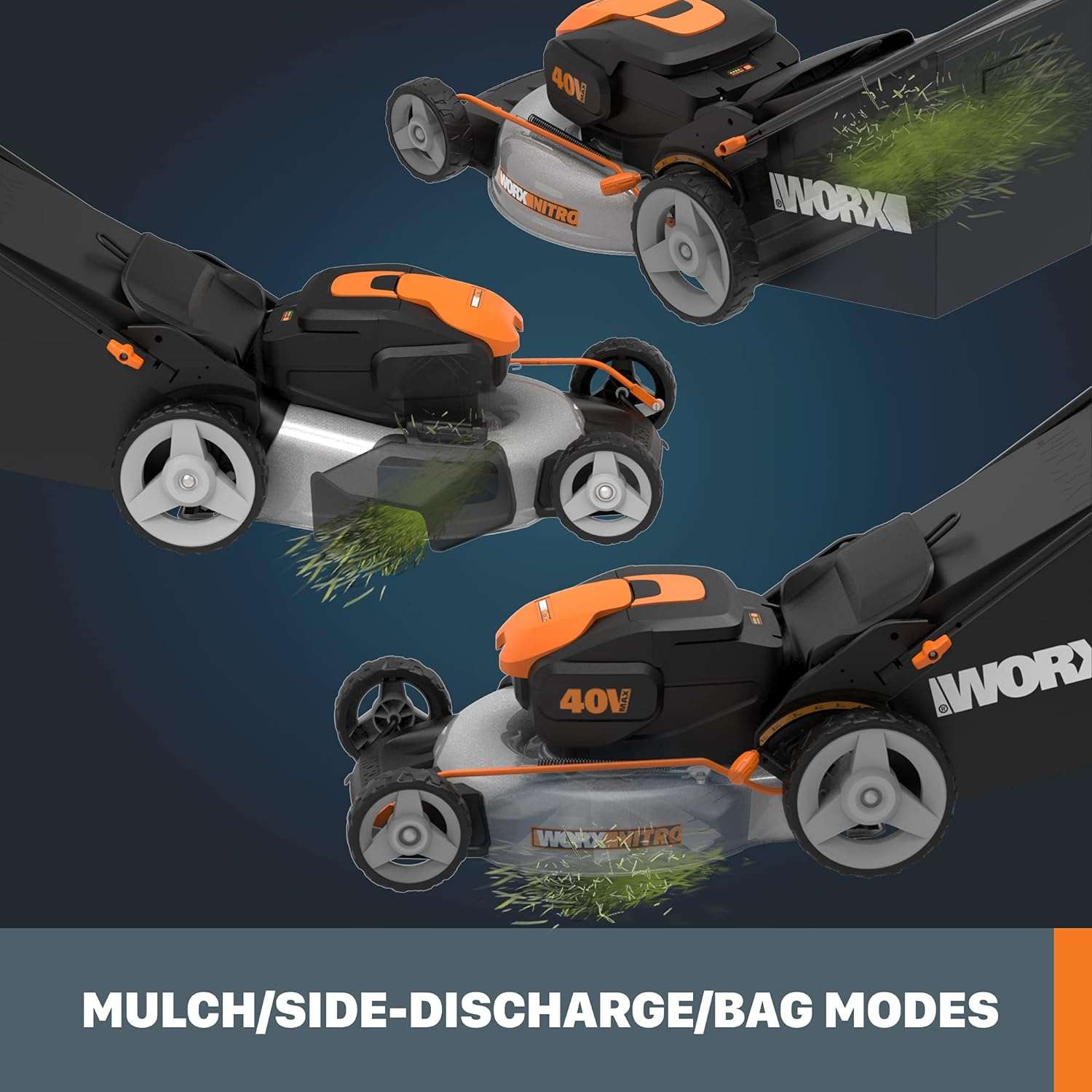 Worx Nitro 40V 20 Cordless Lawn Mower , 3-in-1 Battery Lawn Mower w Collapsible Handle Lawn Mower with 7-Position Height Adjustment – 2 Batteries & Charger Included - 4