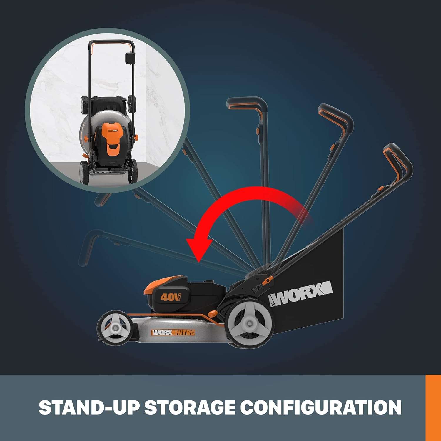 Worx Nitro 40V 20 Cordless Lawn Mower , 3-in-1 Battery Lawn Mower w Collapsible Handle Lawn Mower with 7-Position Height Adjustment – 2 Batteries & Charger Included - 5