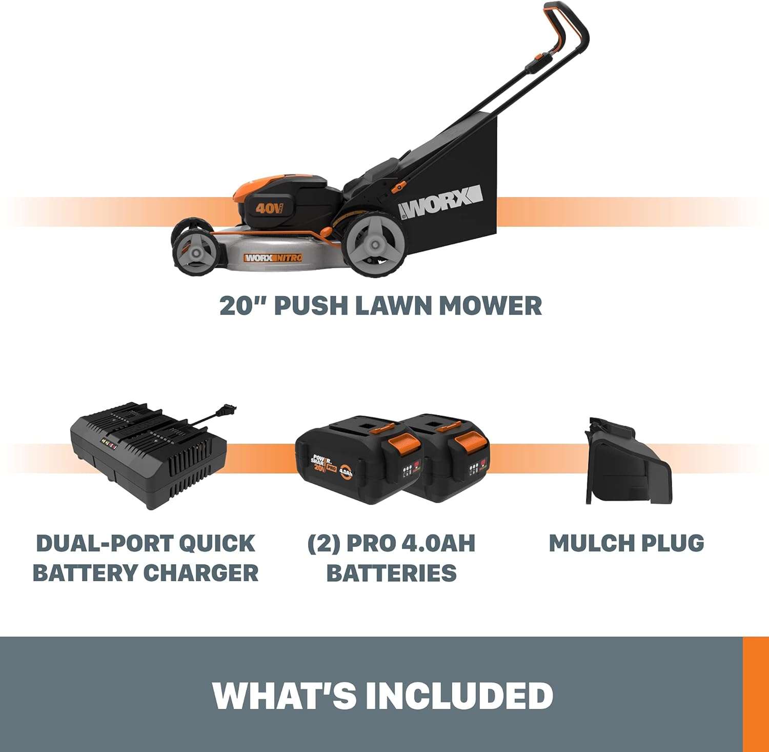 Worx Nitro 40V 20 Cordless Lawn Mower , 3-in-1 Battery Lawn Mower w Collapsible Handle Lawn Mower with 7-Position Height Adjustment – 2 Batteries & Charger Included - 6