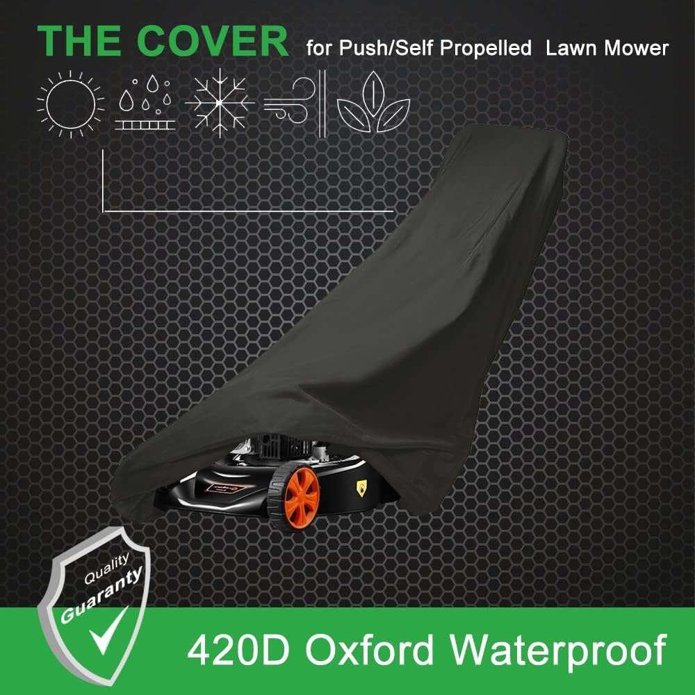 G2CAMP 18 21 Self Propelled Push Lawn Mower Cover 79 L x 22 W x 44.9 H with Waterproof - 420D Oxford Fabric Black - 2