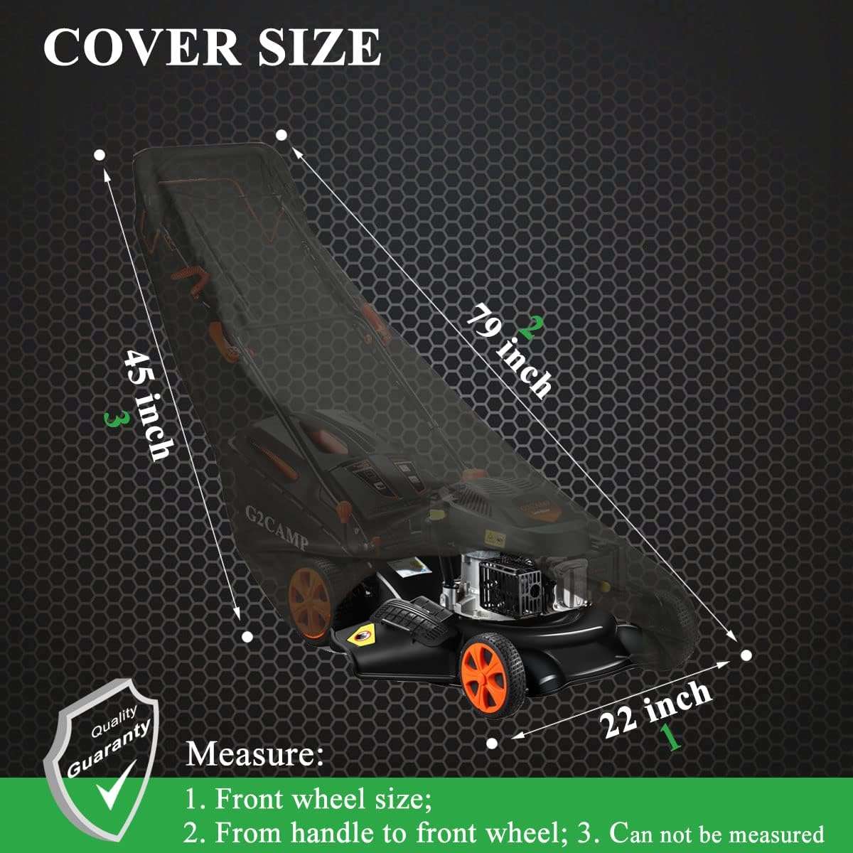 G2CAMP 18 21 Self Propelled Push Lawn Mower Cover 79 L x 22 W x 44.9 H with Waterproof - 420D Oxford Fabric Black - 3