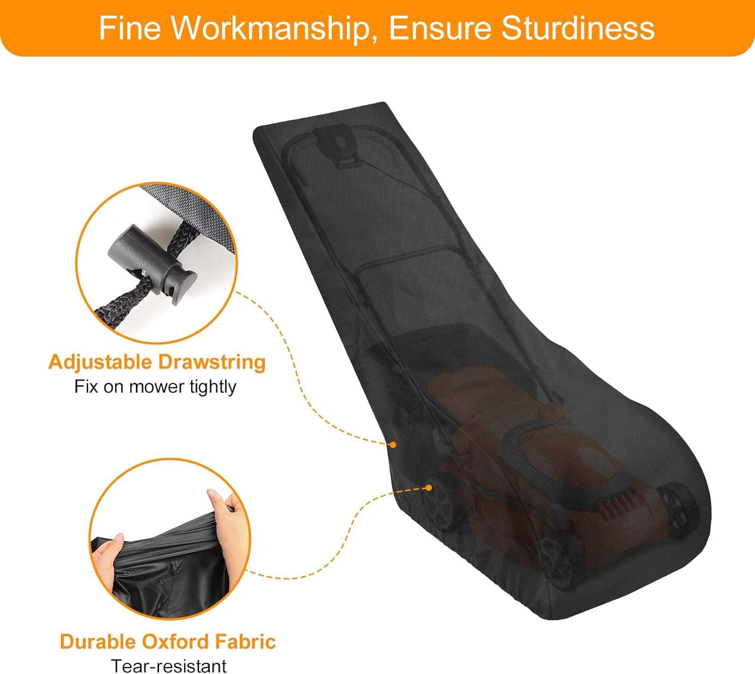 Lawn Mower Cover - Universal Fit Push Lawn Mower Cover for Outdoor UV Protection Waterproof, Dust - 3