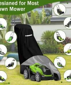 Outdoor Lawn Mower Cover - Waterproof Heavy Duty 420D Lawn Mower Covers Polyester Oxford UV Dust Protection Universal Fit Push Mower with Drawstring & Cover Storage Bag - 4