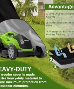 Outdoor Lawn Mower Cover - Waterproof Heavy Duty 420D Lawn Mower Covers Polyester Oxford UV Dust Protection Universal Fit Push Mower with Drawstring & Cover Storage Bag - 6