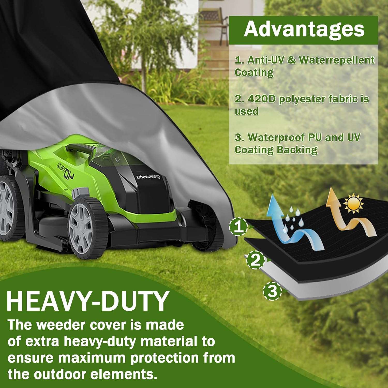 Outdoor Lawn Mower Cover - Waterproof Heavy Duty 420D Lawn Mower Covers Polyester Oxford UV Dust Protection Universal Fit Push Mower with Drawstring & Cover Storage Bag - 6