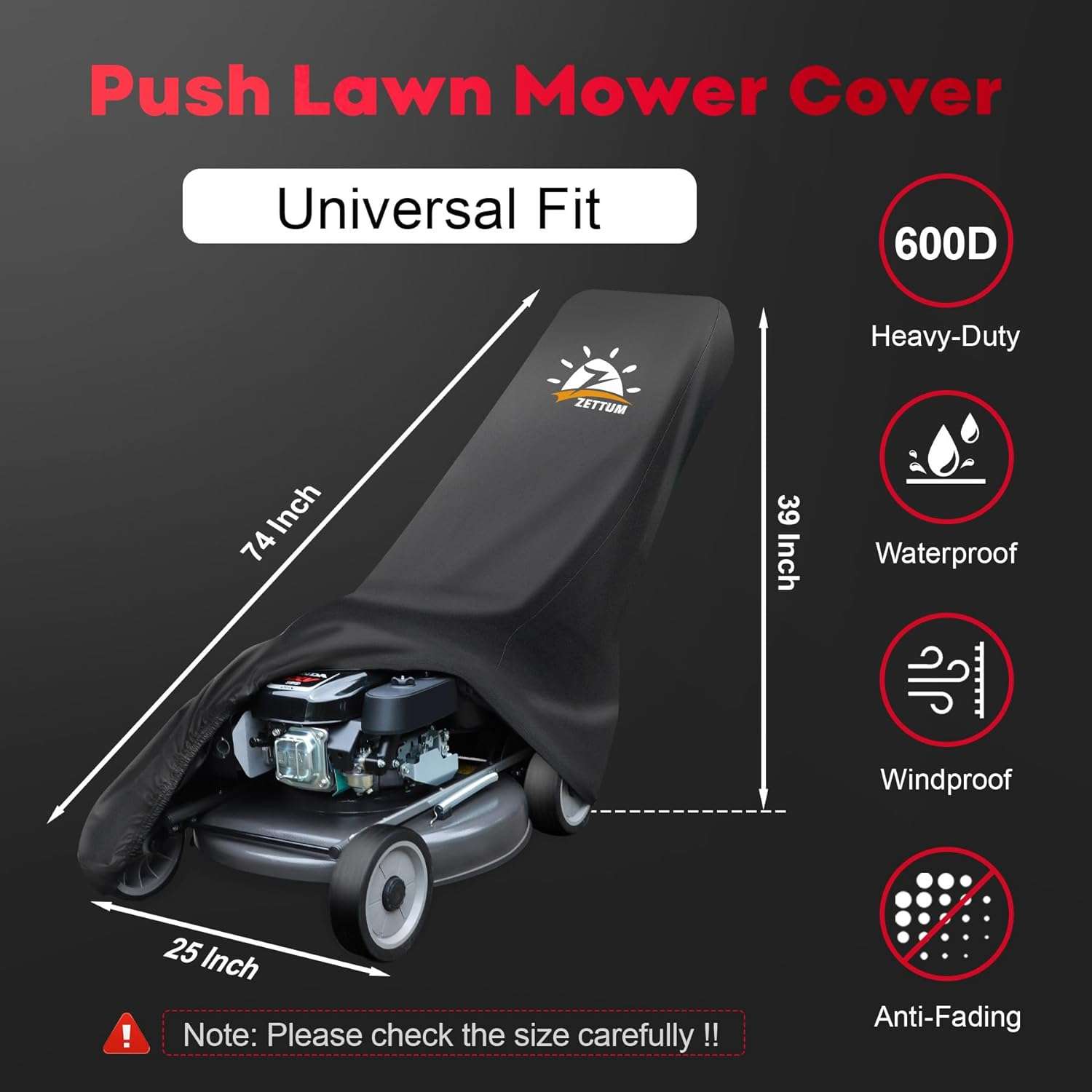 Push Lawn Mower Cover - Walk Behind Lawn Mower Covers Waterproof Heavy Duty, 600D Outdoor Push Mower Cover Universal with Storage Bag for Greenworks - 4