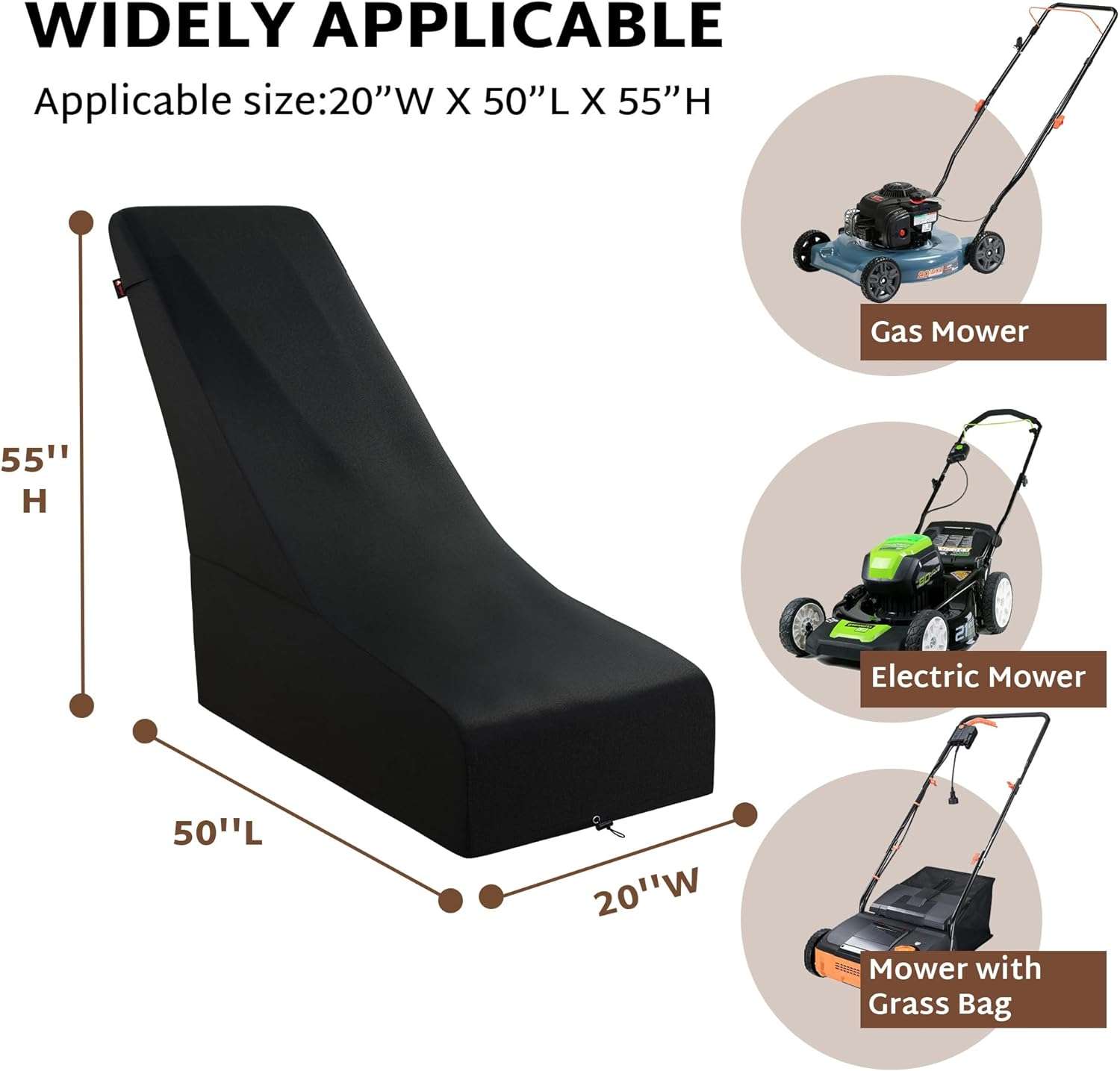 iBirdie Outdoor Waterproof Lawn Mower Cover for 16-19 Push Mowers - Heavy Duty 600D Weatherproof UV Resistant Mower Protector - 2