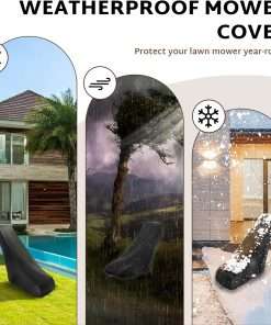 iBirdie Outdoor Waterproof Lawn Mower Cover for 16-19 Push Mowers - Heavy Duty 600D Weatherproof UV Resistant Mower Protector - 4
