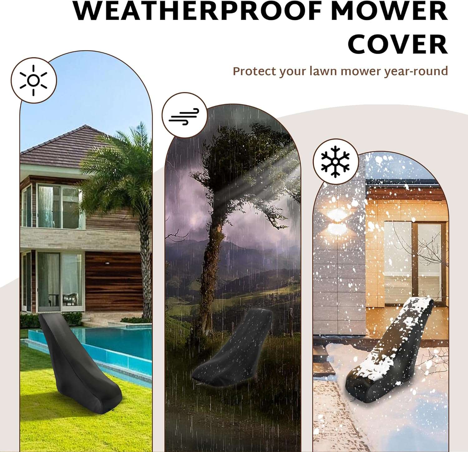 iBirdie Outdoor Waterproof Lawn Mower Cover for 16-19 Push Mowers - Heavy Duty 600D Weatherproof UV Resistant Mower Protector - 4