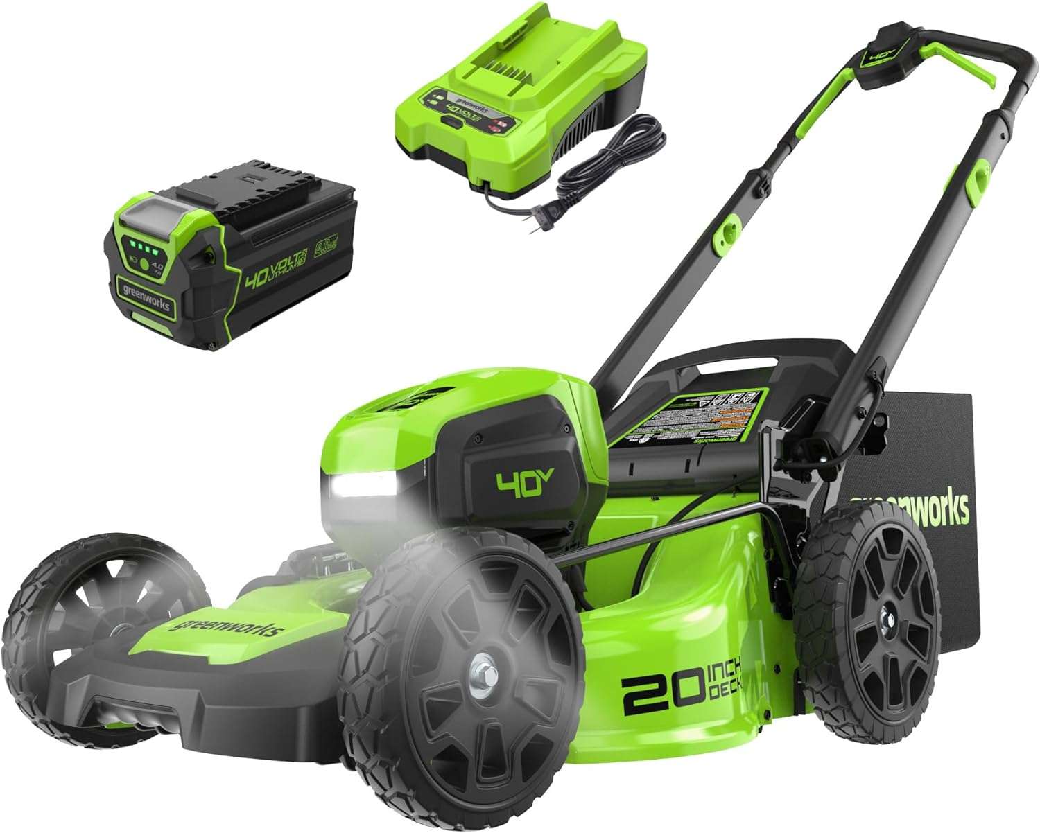 Greenworks 40V 20 Brushless Push Mower, 4.0Ah Battery (Aluminum Handles + Light) - 1
