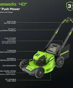 Greenworks 40V 20 Brushless Push Mower, 4.0Ah Battery (Aluminum Handles + Light) - 2