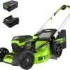 Greenworks 60V 21” Cordless (Push) Lawn Mower (LED Lights + Aluminum Handles), 5.0Ah Battery and Rapid Charger - 1