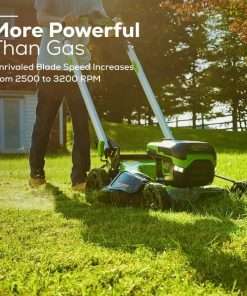 Greenworks 60V 21” Cordless (Push) Lawn Mower (LED Lights + Aluminum Handles), 5.0Ah Battery and Rapid Charger - 5