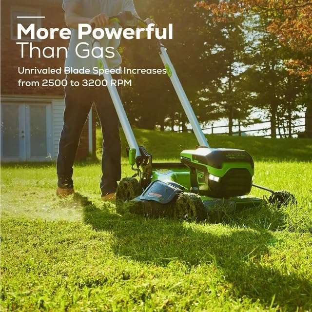 Greenworks 60V 21” Cordless (Push) Lawn Mower (LED Lights + Aluminum Handles), 5.0Ah Battery and Rapid Charger - 5
