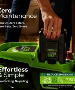 Greenworks 60V 21” Cordless (Push) Lawn Mower (LED Lights + Aluminum Handles), 5.0Ah Battery and Rapid Charger - 7