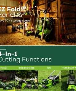 Greenworks 60V 21” Cordless (Push) Lawn Mower (LED Lights + Aluminum Handles), 5.0Ah Battery and Rapid Charger - 8