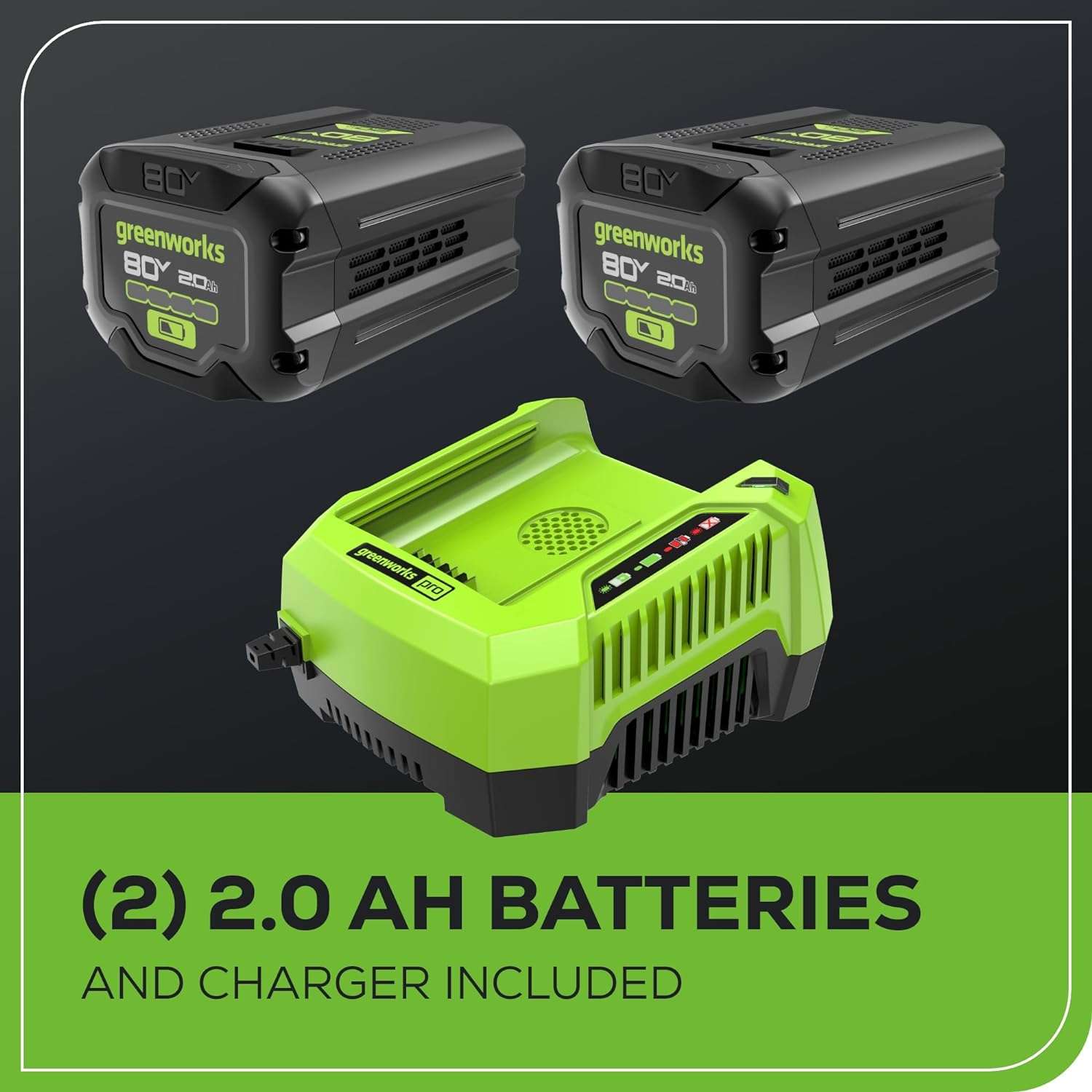 Greenworks 80V 21 Brushless Cordless Electric Lawn Mower + Axial Leaf Blower, 2.0Ah Batteries and 30 Minute Rapid Charger - 11