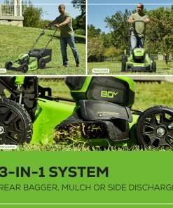 Greenworks 80V 21 Brushless Cordless Electric Lawn Mower + Axial Leaf Blower, 2.0Ah Batteries and 30 Minute Rapid Charger - 8