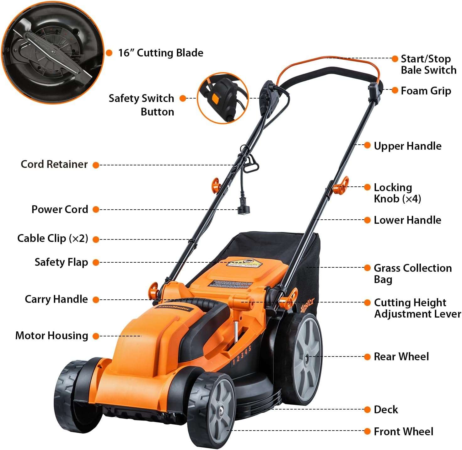 LawnMaster MEB1216K Electric Lawn Mower 16-Inch 12AMP - 2