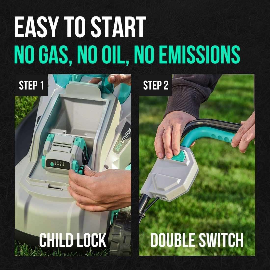 Litheli 20V 13 Cordless Lawn Mower, Electric Lawn Mowers for Garden, Yard and Farm, 5 Heights, with Brushless Motor, 4.0Ah Battery & Charger Included - 4