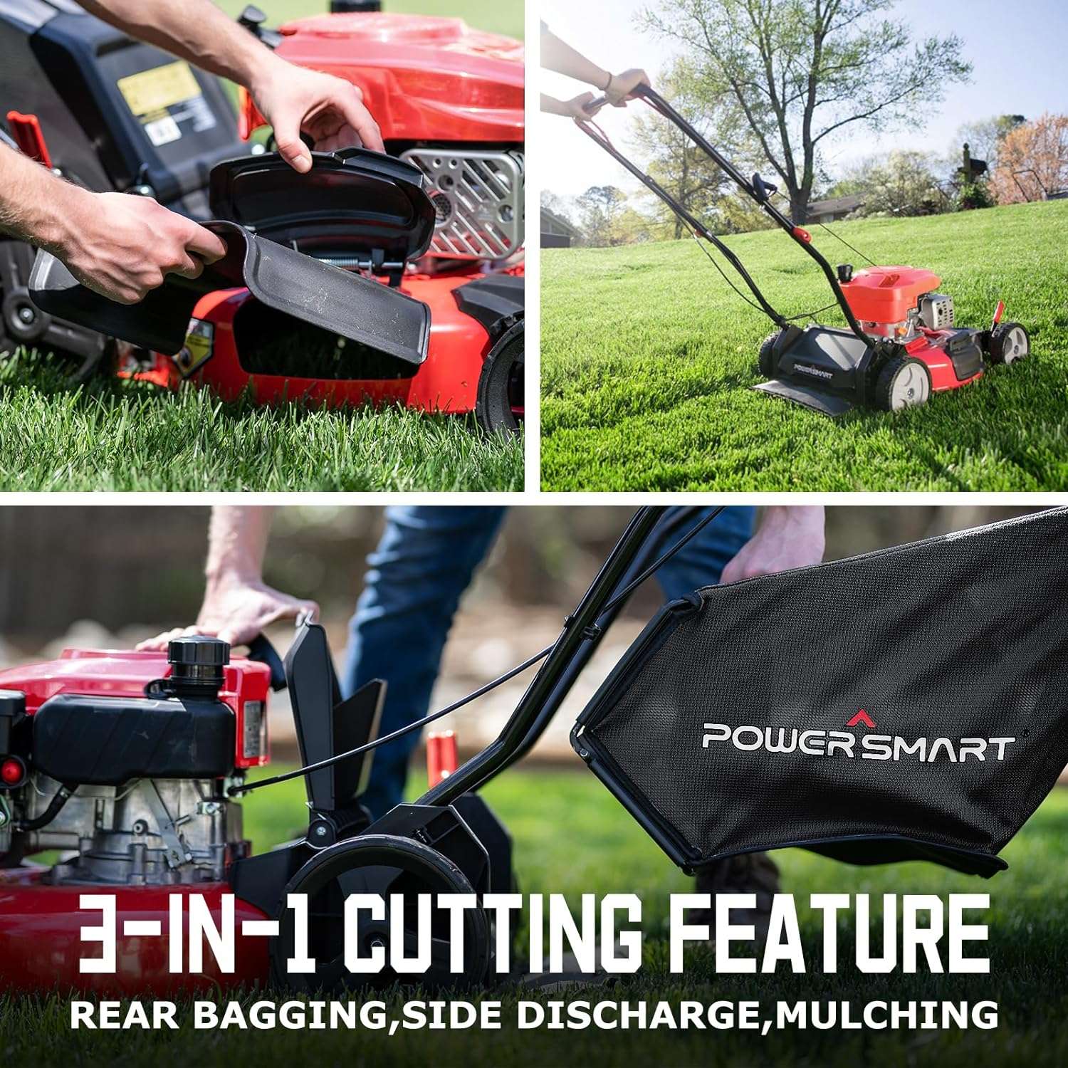 PowerSmart Gas Lawn Mower, 17-Inch 144cc Engine 3-in-1 Walk-Behind Push Lawn Mower, Oil Included 2024 Version - 3