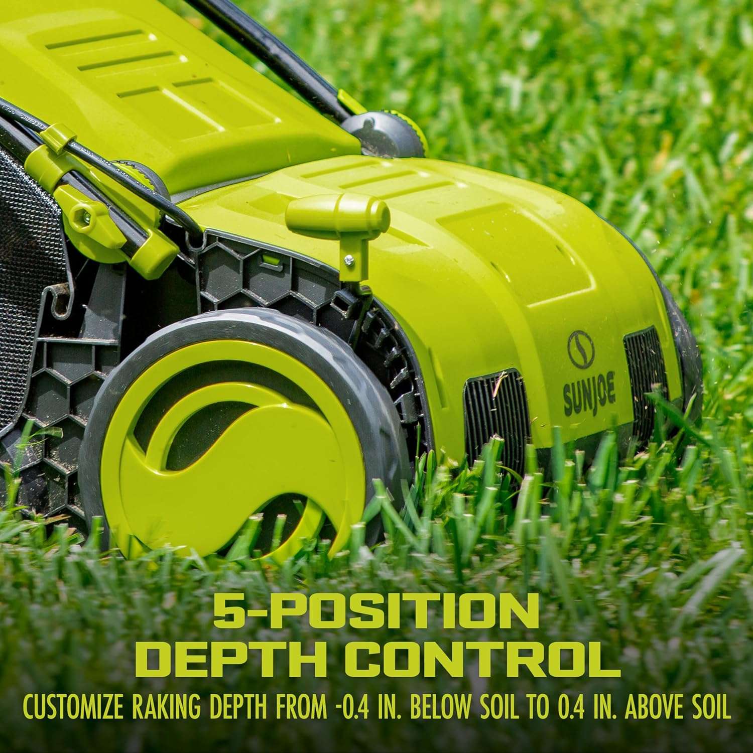 Sun Joe AJ805E 15-Inch 13-Amp Electric Dethatcher and Scarifier w-Removeable 13.2-Gal Collection Bag, 5-Position Height Adjustment, Airboost Technology Increases Lawn Health, Green - 3