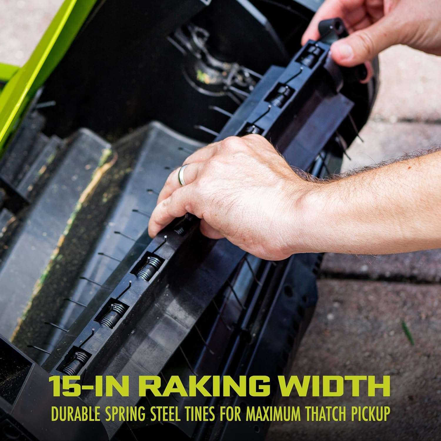 Sun Joe AJ805E 15-Inch 13-Amp Electric Dethatcher and Scarifier w-Removeable 13.2-Gal Collection Bag, 5-Position Height Adjustment, Airboost Technology Increases Lawn Health, Green - 4