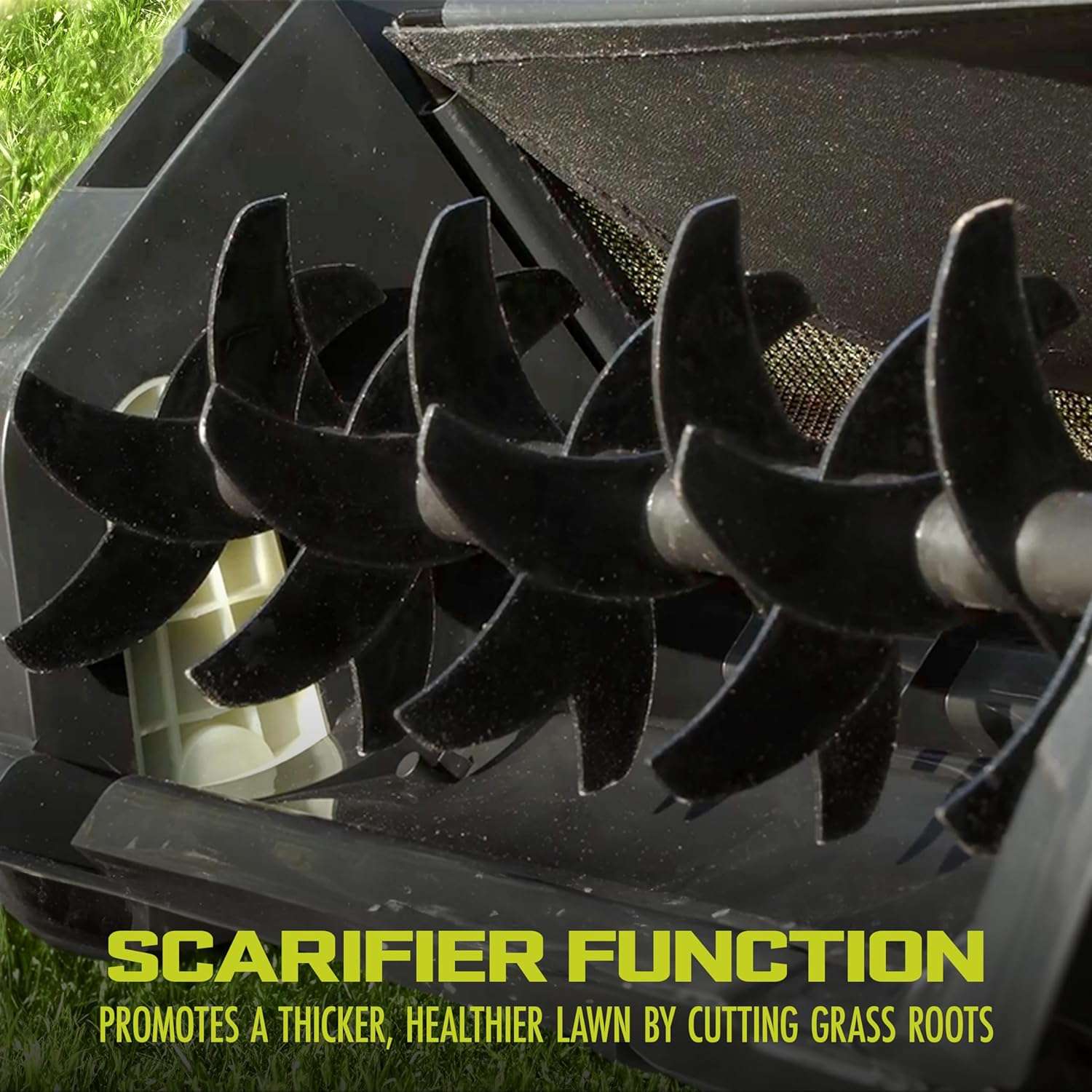 Sun Joe AJ805E 15-Inch 13-Amp Electric Dethatcher and Scarifier w-Removeable 13.2-Gal Collection Bag, 5-Position Height Adjustment, Airboost Technology Increases Lawn Health, Green - 5