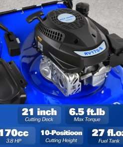 21 Inch Lawn Mower Gas Powered, 4-Cycle 170cc Engine, 3-in-1 Push Lawnmower with Bagging, Mulching & Side Discharge, Adjustable 10-Positions Cutting Height, Easy Start - 2
