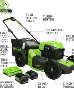 Greenworks 48V (2x24V) 20-Inch Cordless Battery Mower, 12-Inch String Trimmer, and 320 CFM Blower Combo Kit - 2