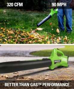 Greenworks 48V (2x24V) 20-Inch Cordless Battery Mower, 12-Inch String Trimmer, and 320 CFM Blower Combo Kit - 8
