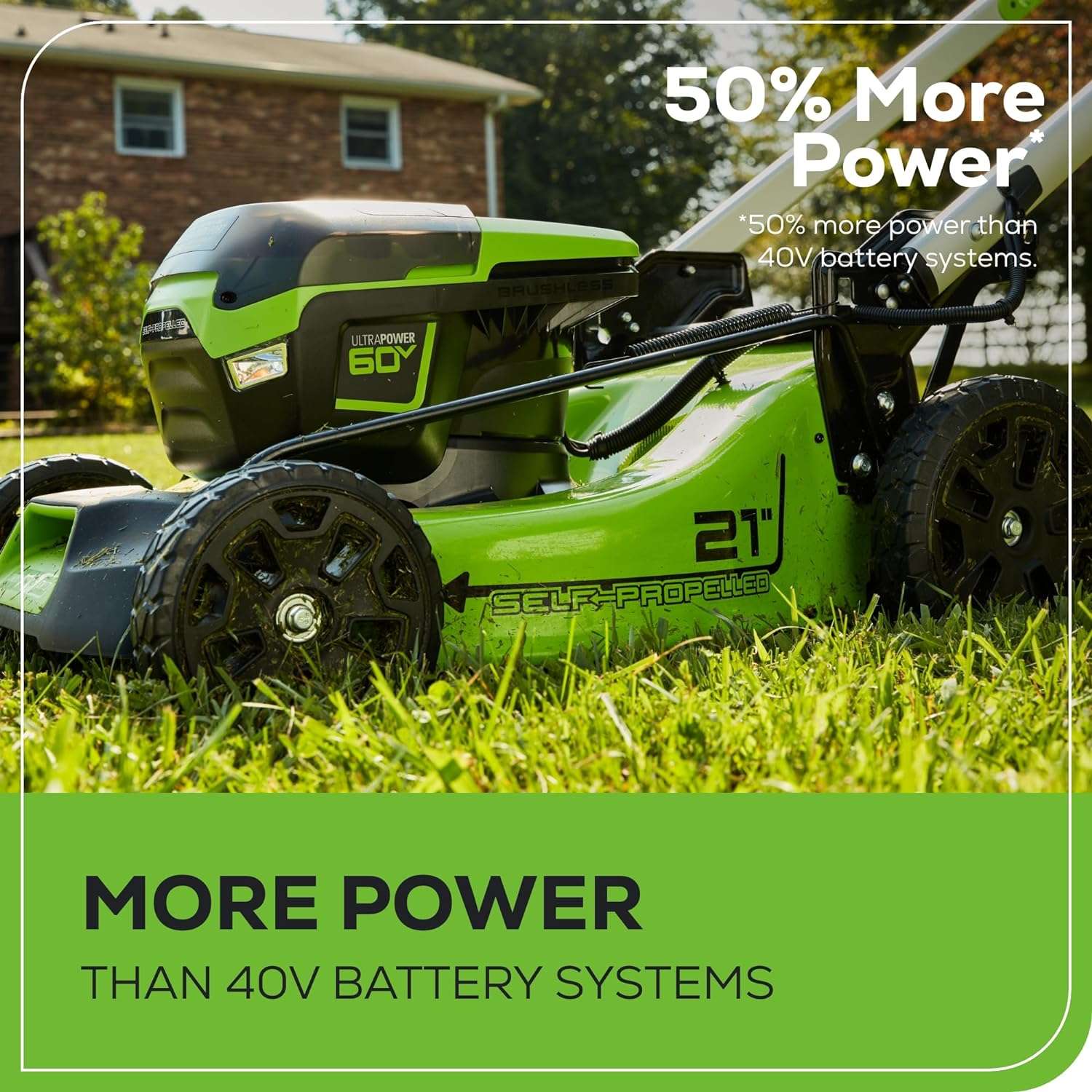 Greenworks 60V 21 Cordless (Self-Propelled) Lawn Mower (LED Lights + Aluminum Handles), 2 x 4.0Ah Batteries and Dual Port Rapid Charger - 6Greenworks 60V 21 Cordless (Self-Propelled) Lawn Mower (LED Lights + Aluminum Handles), 2 x 4.0Ah Batteries and Dual Port Rapid Charger - 6