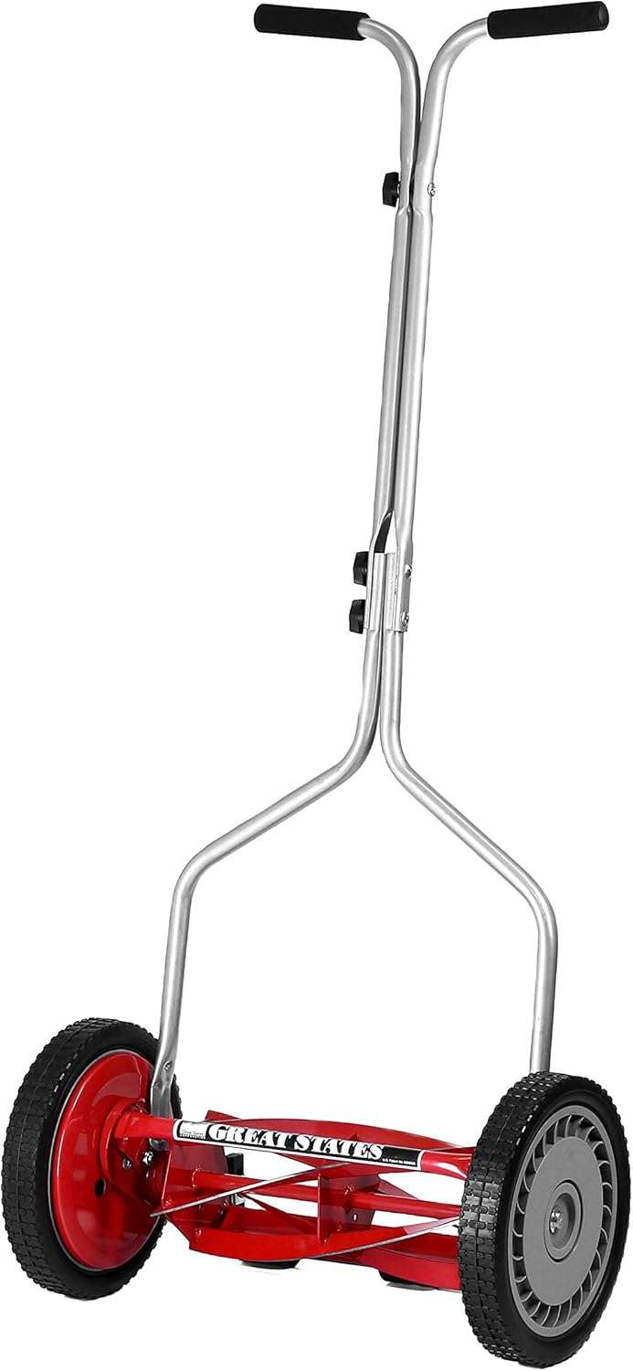 Great States 304-14 14-Inch 5-Blade Push Reel Lawn Mower, Red, Model Number- 304-14, Cutting Width- 14.0 inches - 1