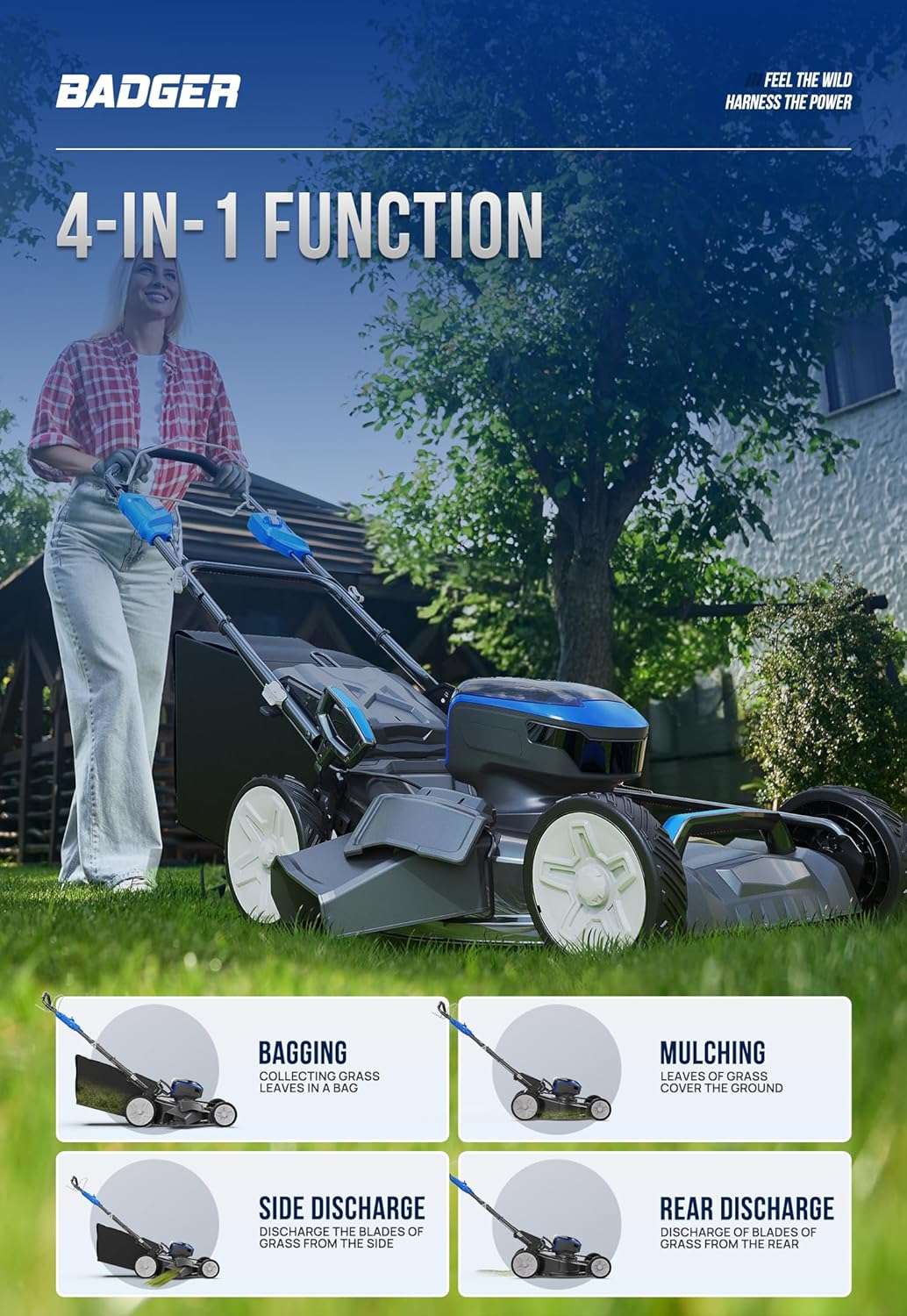 Lawn Mower Self Propelled 40V Brushless 21 Cordless, 7 Cutting Height Adjustments Electric Lawn Mower, Quickly Folding, 2 - 4.0Ah Battery and1-2Ah Super Charger Included - 4