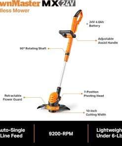 LawnMaster 20VMWGT 24V Max 13-inch Lawn Mower and Grass Trimmer 10-inch Combo with 2x4.0Ah Batteries and Charger - 6