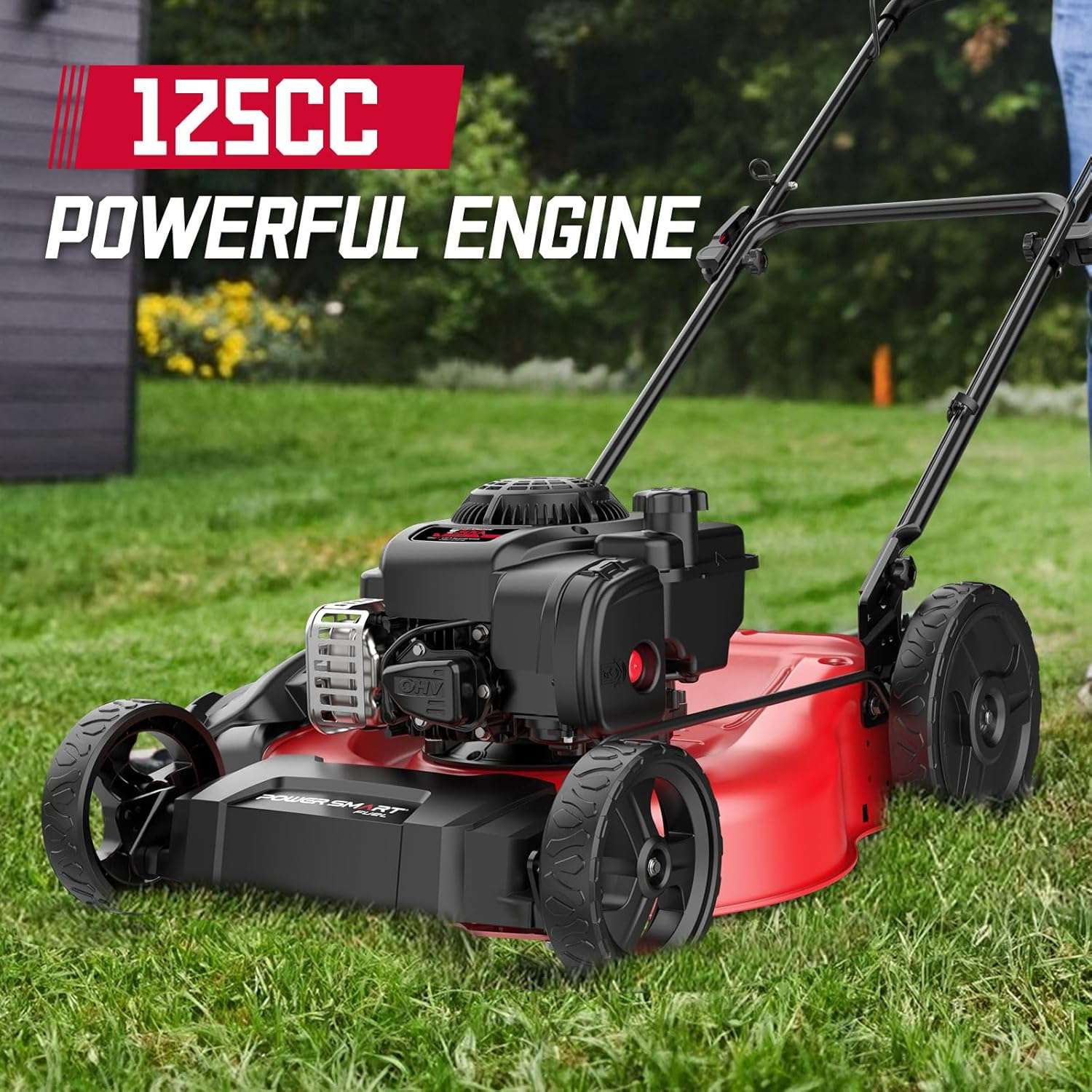 PowerSmart Gas Lawn Mower 21-Inch, 125cc Briggs and Stratton E300 Engine, 2-in-1 Mulching Push Mower with High Rear Wheels B8721C - 2
