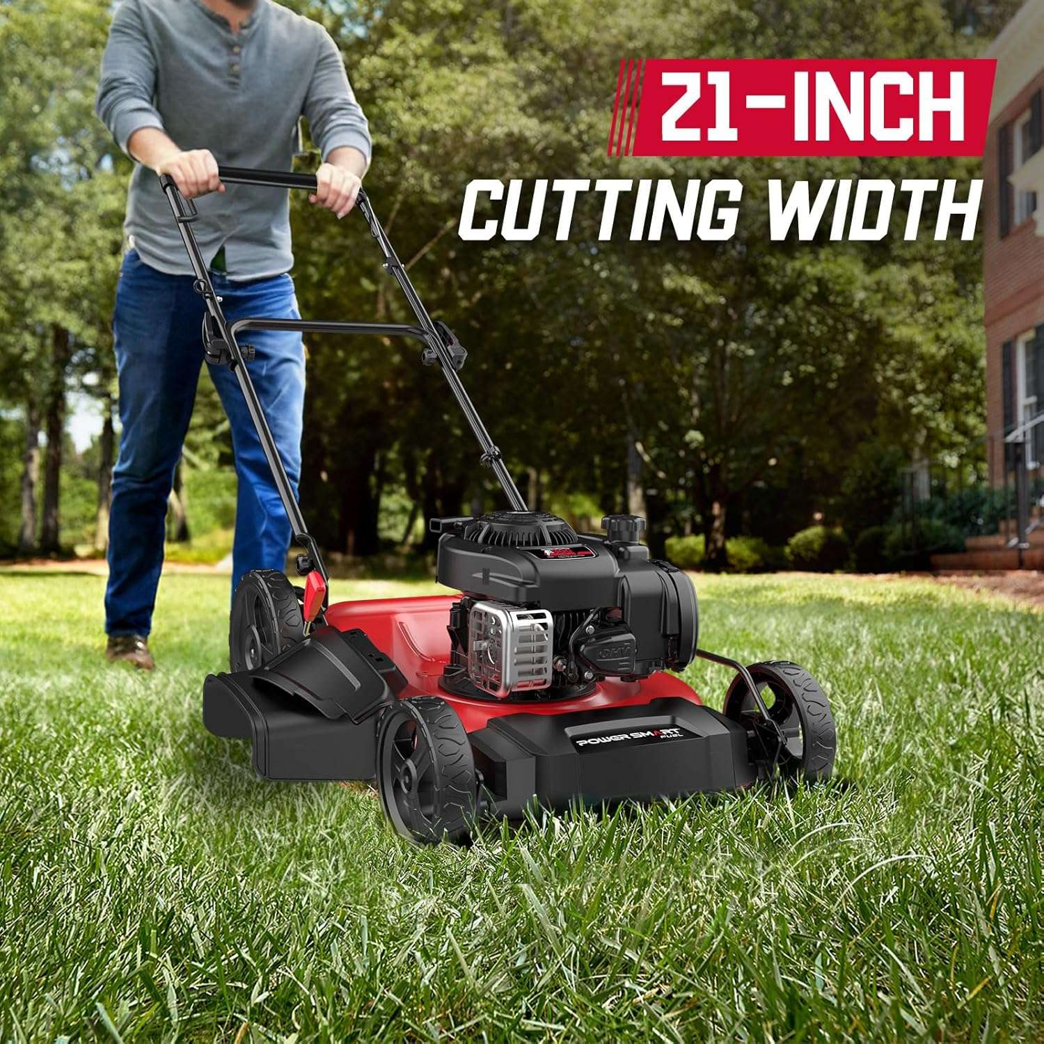 PowerSmart Gas Lawn Mower 21-Inch, 125cc Briggs and Stratton E300 Engine, 2-in-1 Mulching Push Mower with High Rear Wheels B8721C - 5