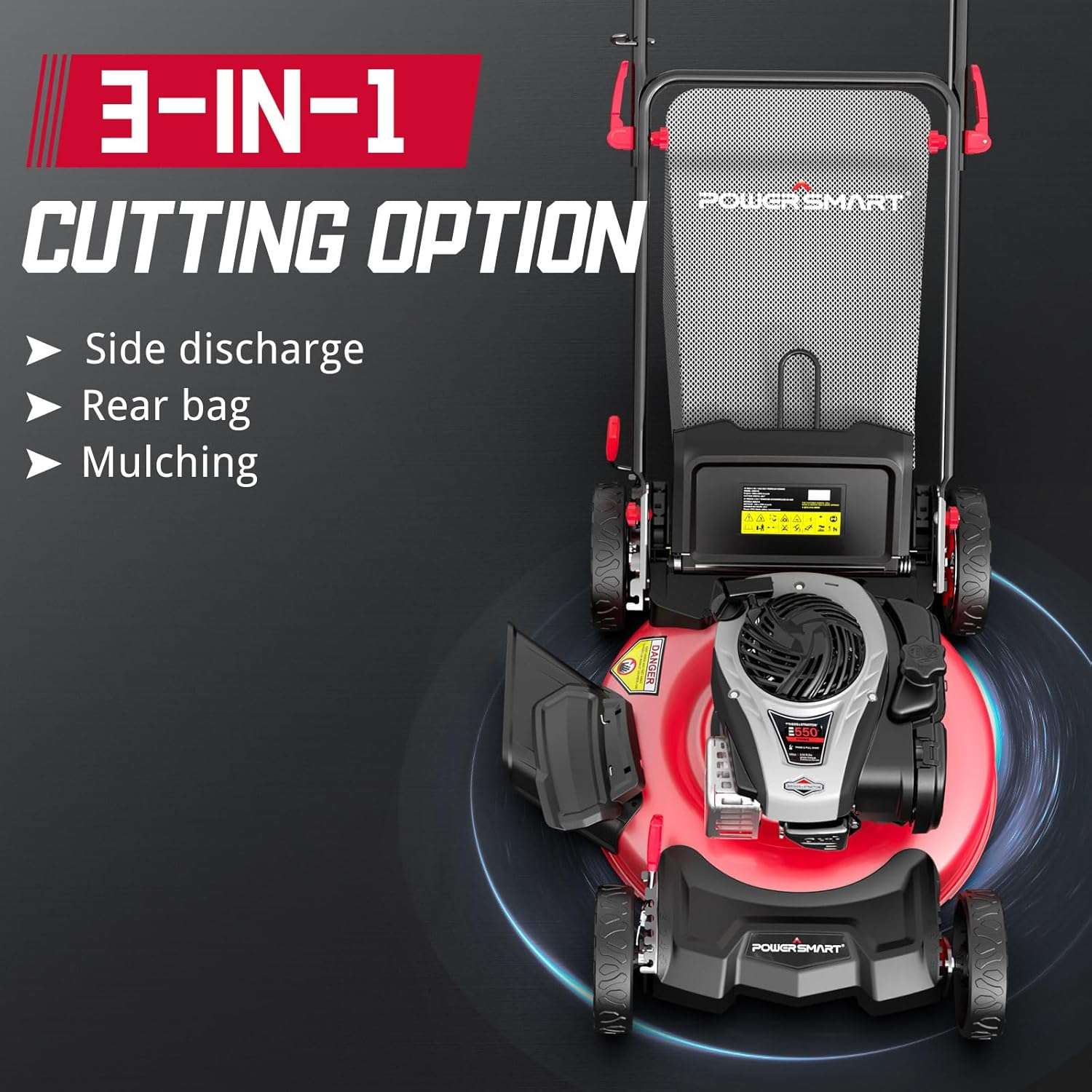 PowerSmart Gas Lawn Mower, 21-inch 140 cc Briggs and Stratton E550 Engine, 3-in-1 Push Mower with Bagging B8621P - 3