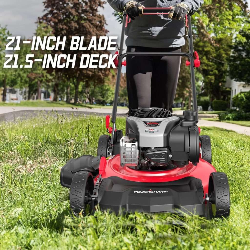 PowerSmart Gas Lawn Mower, 21-inch 140 cc Briggs and Stratton E550 Engine, 3-in-1 Push Mower with Bagging B8621P