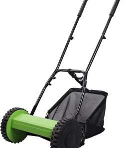 12-Inch Push Reel Lawn Mower- Eco-Friendly, Precision Steel Blades, Adjustable Heights & Efficient Grass Catcher, Green - 1
